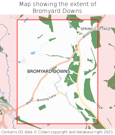 Map showing extent of Bromyard Downs as bounding box