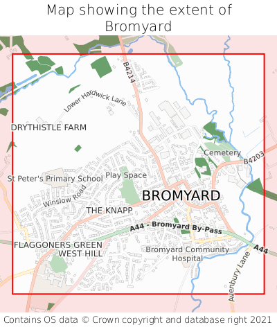 Map showing extent of Bromyard as bounding box