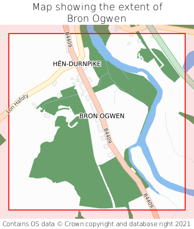 Map showing extent of Bron Ogwen as bounding box