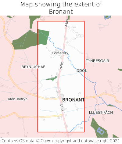 Map showing extent of Bronant as bounding box