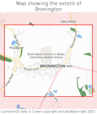 Map showing extent of Bronington as bounding box