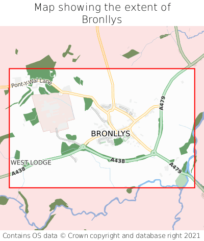 Map showing extent of Bronllys as bounding box