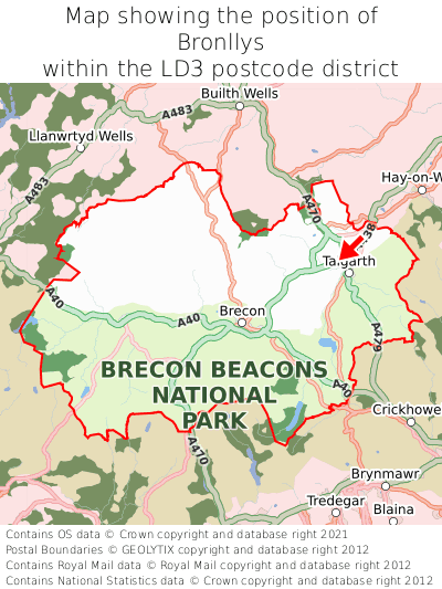 Map showing location of Bronllys within LD3
