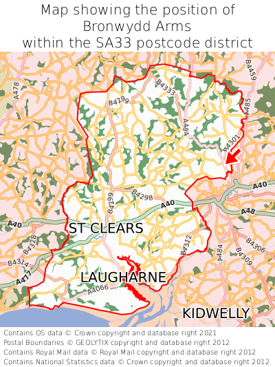 Map showing location of Bronwydd Arms within SA33