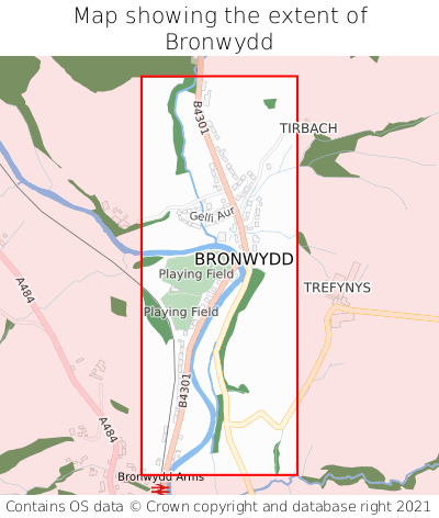 Map showing extent of Bronwydd as bounding box