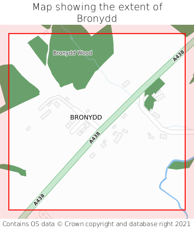 Map showing extent of Bronydd as bounding box