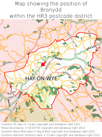 Map showing location of Bronydd within HR3