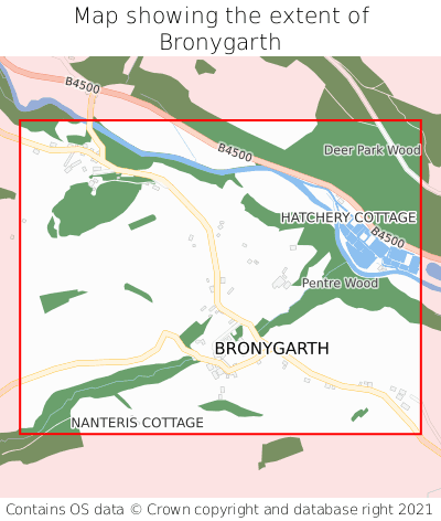 Map showing extent of Bronygarth as bounding box