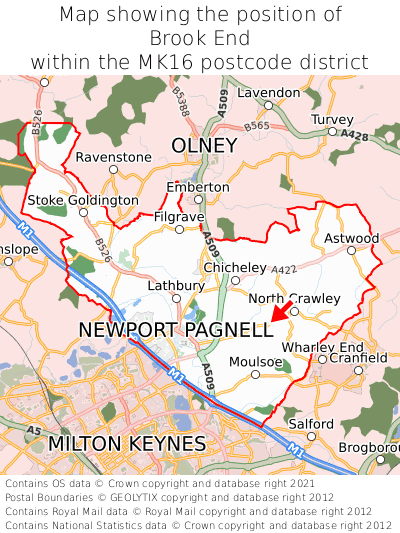 Map showing location of Brook End within MK16