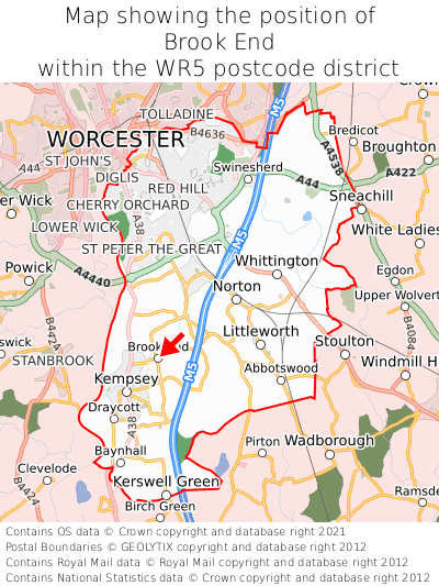 Map showing location of Brook End within WR5