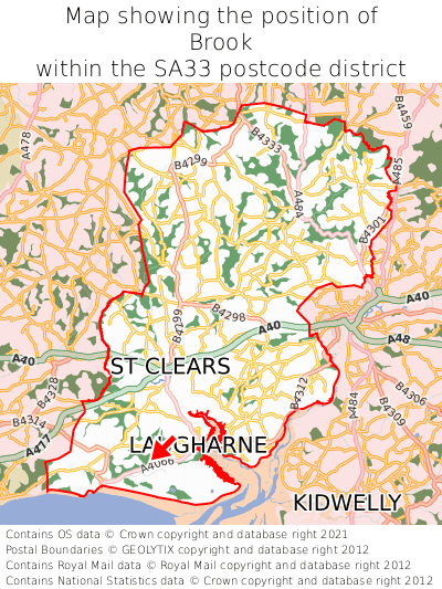Map showing location of Brook within SA33