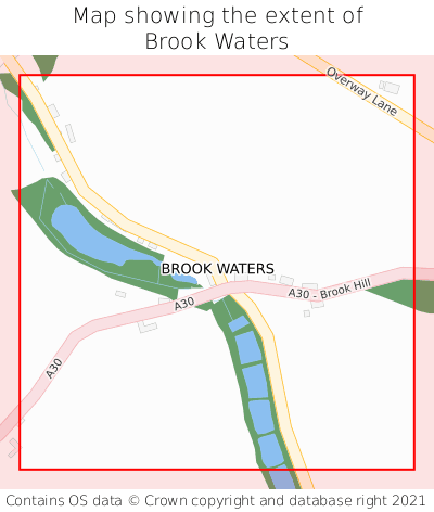 Map showing extent of Brook Waters as bounding box