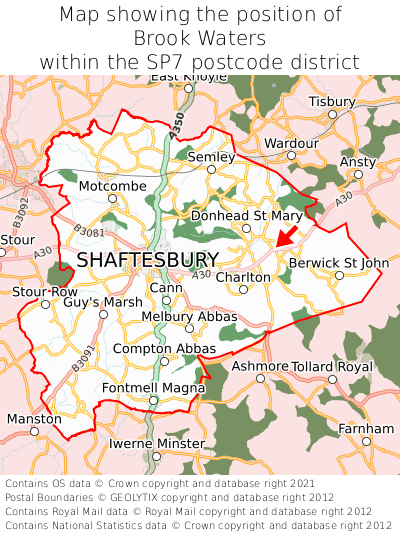 Map showing location of Brook Waters within SP7