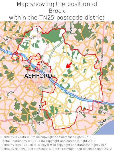 Map showing location of Brook within TN25