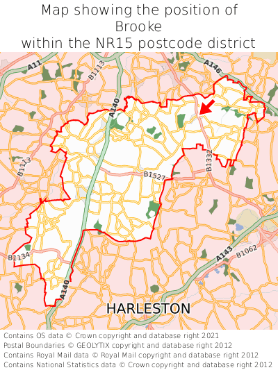 Map showing location of Brooke within NR15
