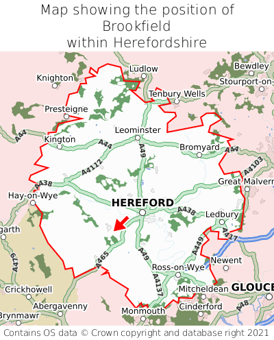 Map showing location of Brookfield within Herefordshire