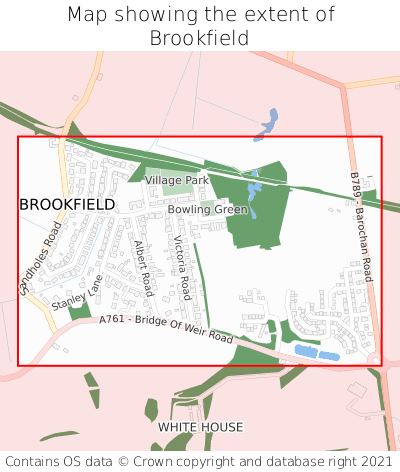 Map showing extent of Brookfield as bounding box