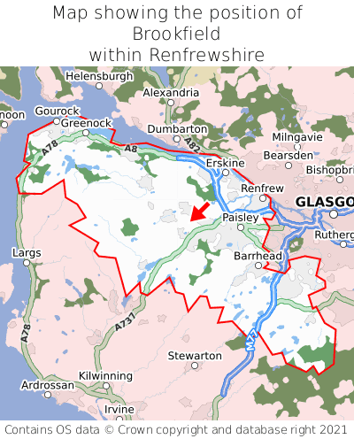 Map showing location of Brookfield within Renfrewshire