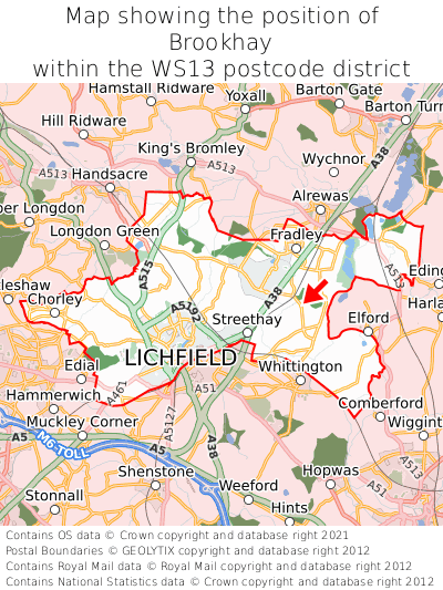 Map showing location of Brookhay within WS13