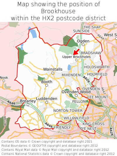 Map showing location of Brookhouse within HX2