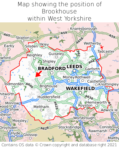 Map showing location of Brookhouse within West Yorkshire