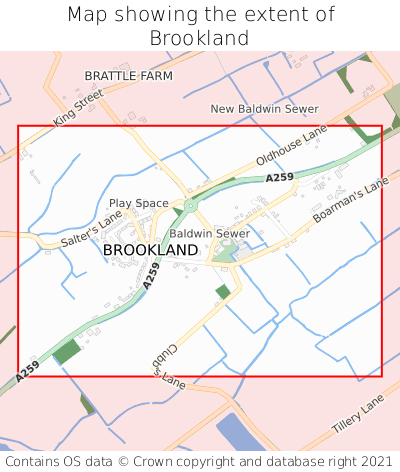 Map showing extent of Brookland as bounding box