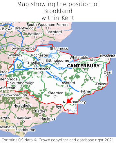 Map showing location of Brookland within Kent