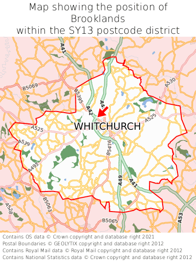 Map showing location of Brooklands within SY13