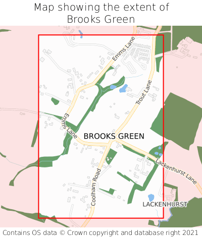Map showing extent of Brooks Green as bounding box