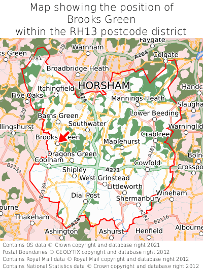 Map showing location of Brooks Green within RH13