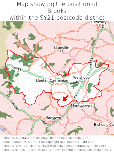 Map showing location of Brooks within SY21