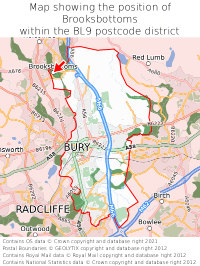 Map showing location of Brooksbottoms within BL9