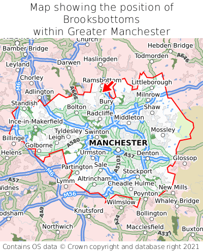 Map showing location of Brooksbottoms within Greater Manchester