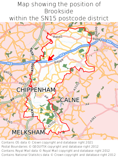 Map showing location of Brookside within SN15