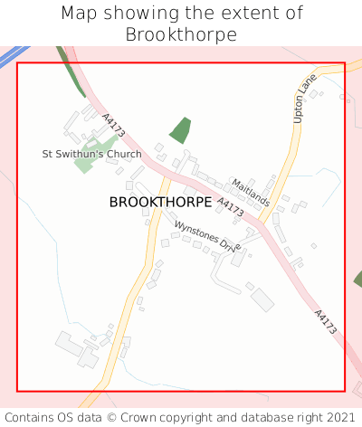 Map showing extent of Brookthorpe as bounding box
