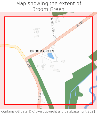 Map showing extent of Broom Green as bounding box