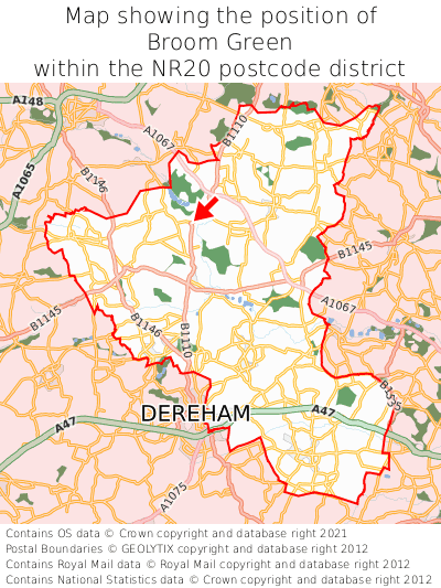 Map showing location of Broom Green within NR20