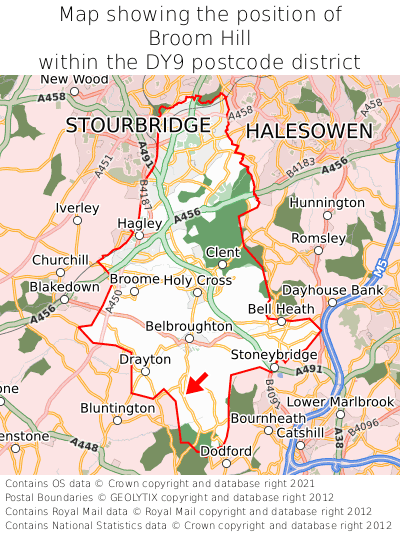Map showing location of Broom Hill within DY9