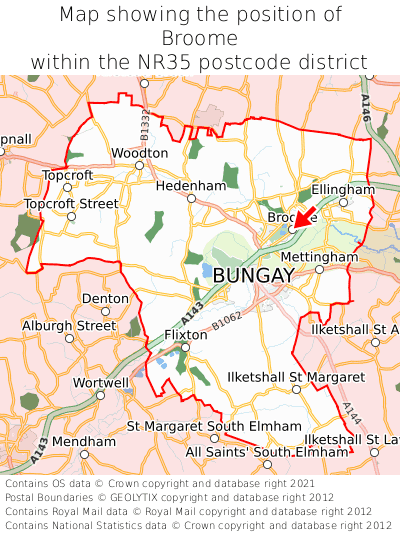 Map showing location of Broome within NR35