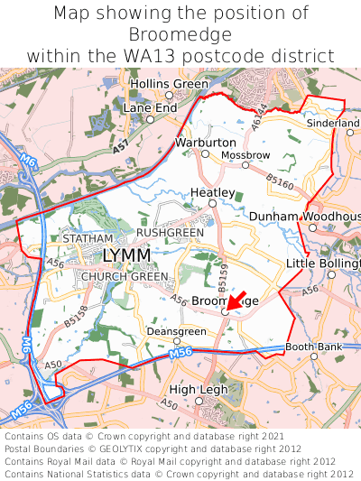 Map showing location of Broomedge within WA13