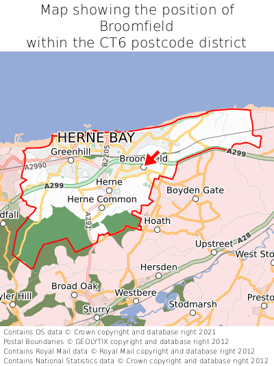 Map showing location of Broomfield within CT6