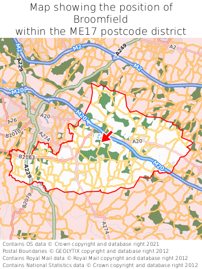 Map showing location of Broomfield within ME17