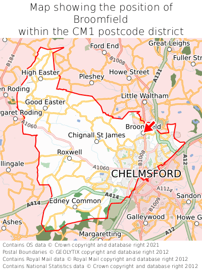 Map showing location of Broomfield within CM1