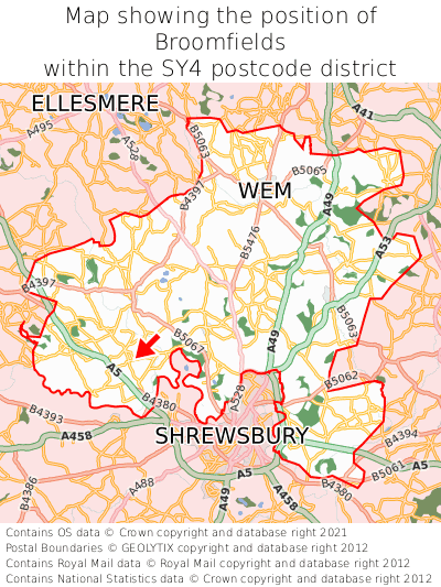 Map showing location of Broomfields within SY4