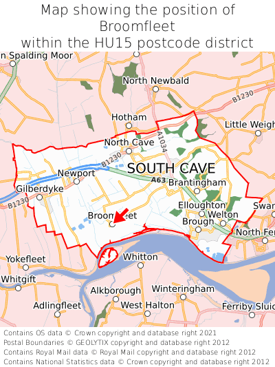 Map showing location of Broomfleet within HU15