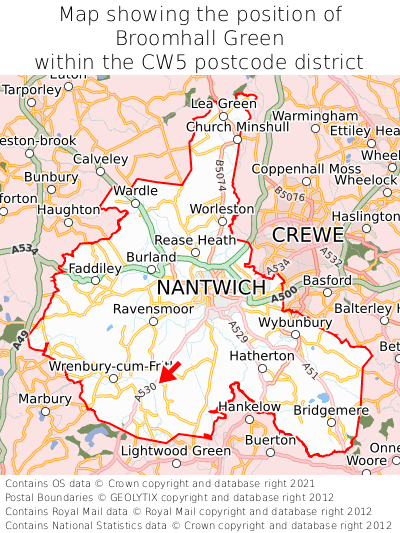 Map showing location of Broomhall Green within CW5