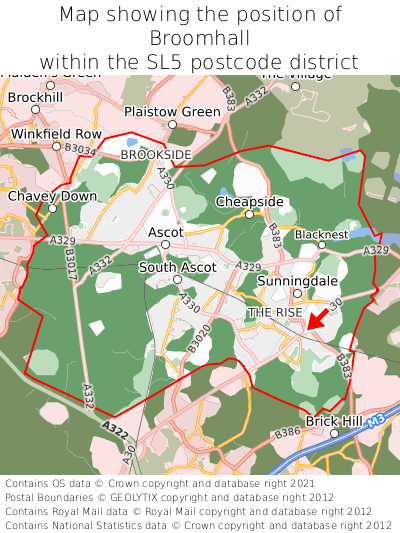 Map showing location of Broomhall within SL5