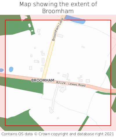 Map showing extent of Broomham as bounding box