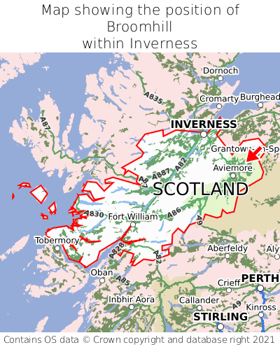 Map showing location of Broomhill within Inverness