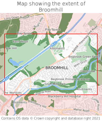Map showing extent of Broomhill as bounding box